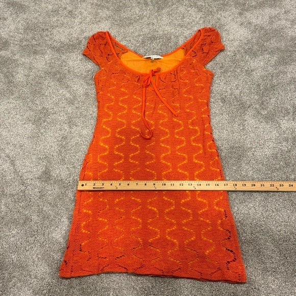 Y2K Vintage Trina Turk Orange Crochet Mini Dress size 4 EUC - Picture 10 of 11